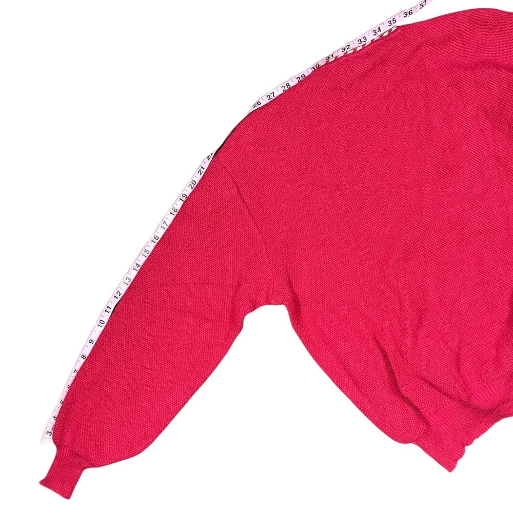 Vintage 80s Celine Candycane Xmas Monogram Red Cardigan Sweater Womens Medium - Picture 7 of 12